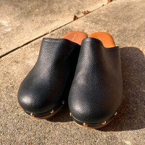 Black Faux Leather Women's Studded Clogs